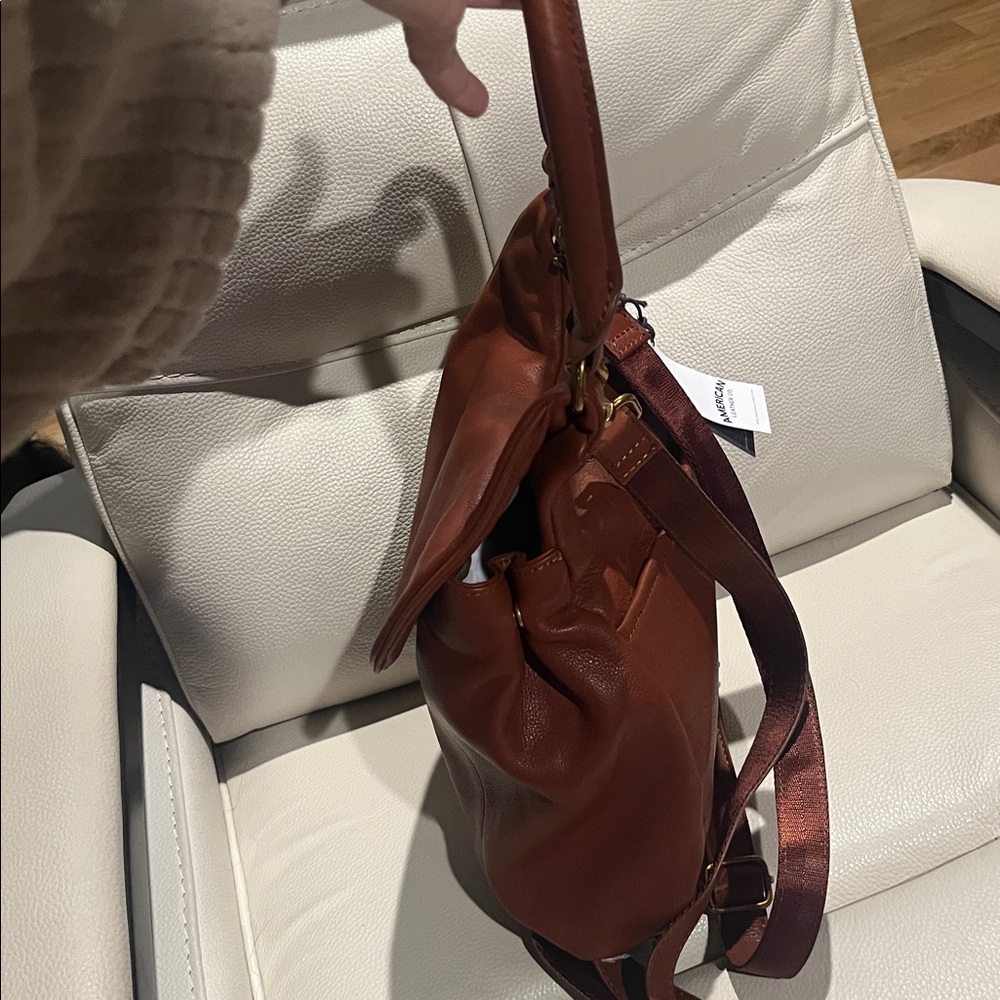 NWT American leather Co Leather Catalina convertible backpack Brown cognac Bag - Picture 9 of 16
